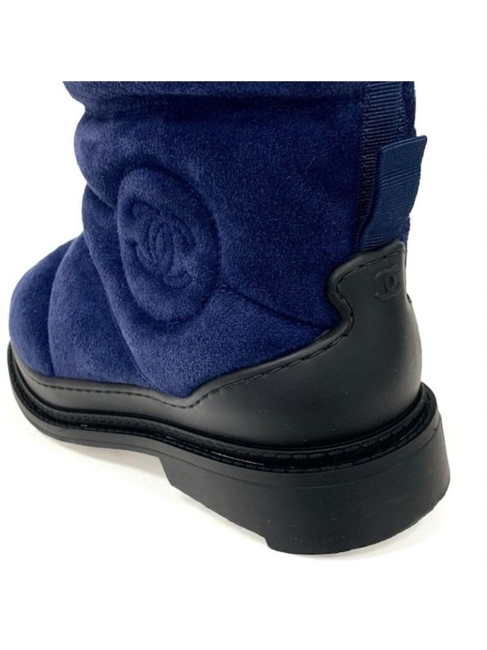 Chanel Boots Short Shoes Suede Navy Black Middle Snow - Picture 9 of 10